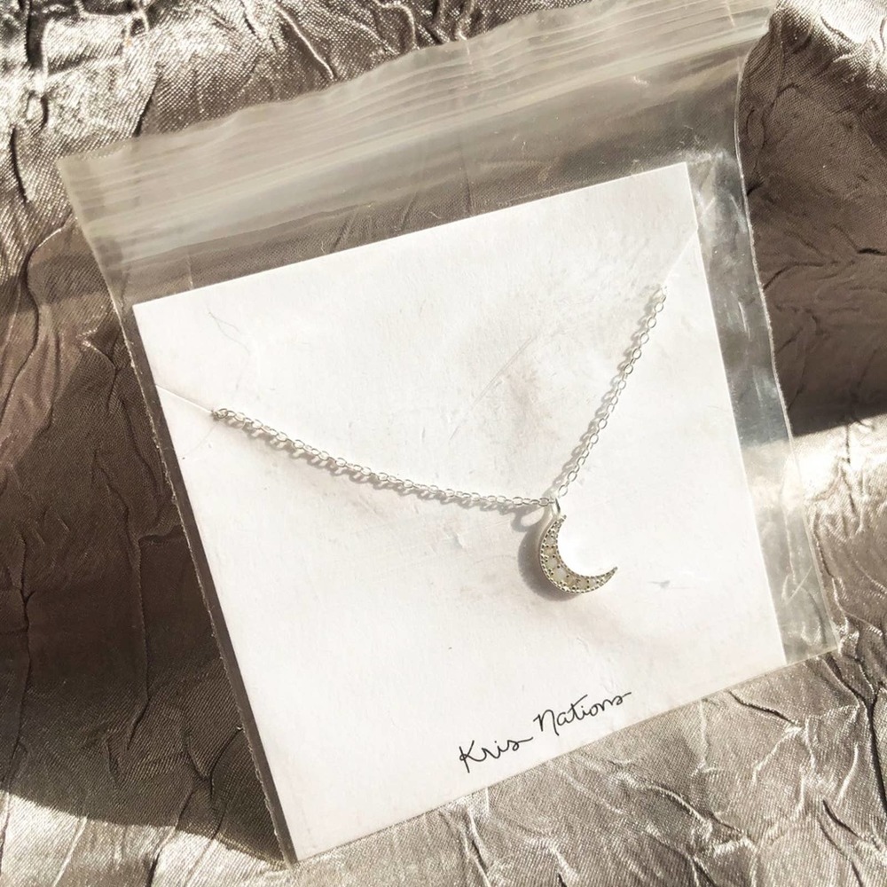 16" - 18" - Kris Nations Opalescent Moon Necklace‎ - Sterling Silver